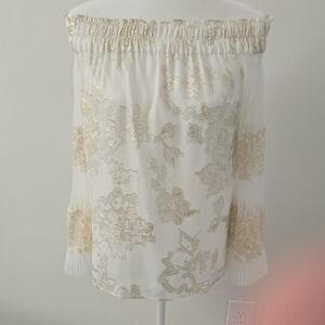 Kobi Halperin Gold and Cream Off-Shoulder Blouse